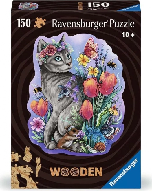 Drevené obrysové puzzle Magická mačka