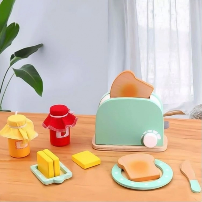 Ecotoys Drevený toaster s raňajkami - zelený