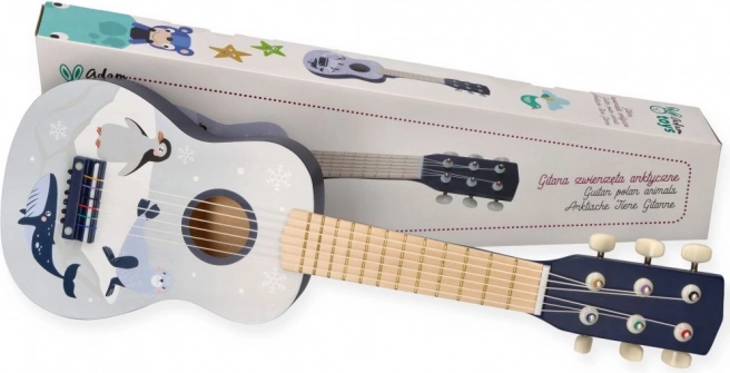 Drevená detská gitara s arktickými zvieratami