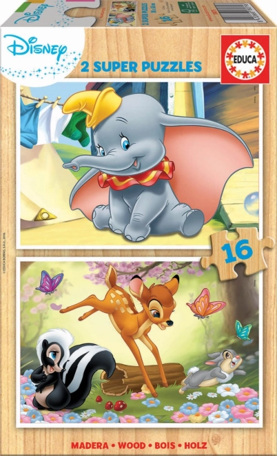 Drevené puzzle Dumbo a Bambi