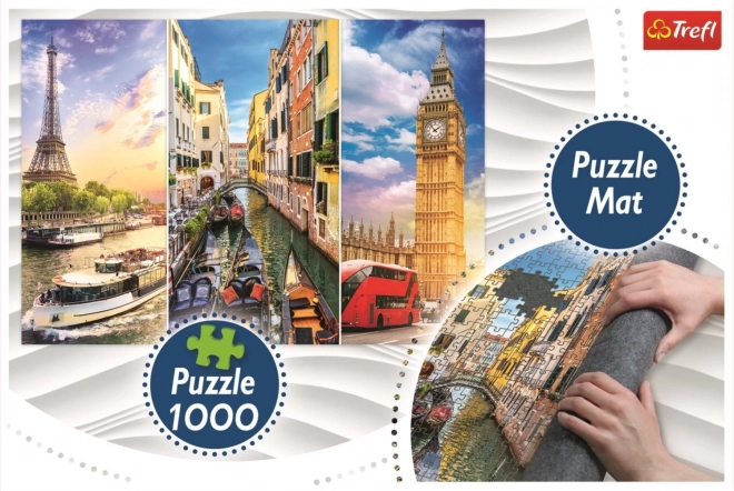 Puzzle Koláž miest Paríž-Benátky-Londýn 1000 dielikov + Podložka pod puzzle