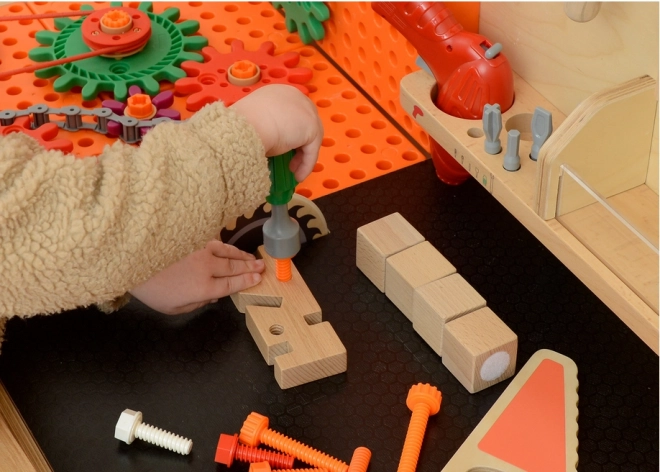 Drevený dielenský stôl XXL Montessori STEM s nástrojmi a príslušenstvom Masterkidz