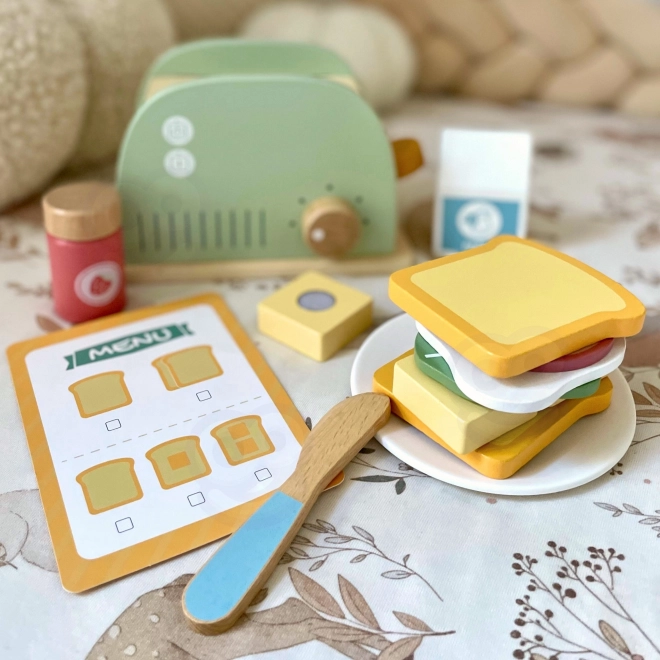 Drevený toaster pastelový raňajkový set od Tooky Toy