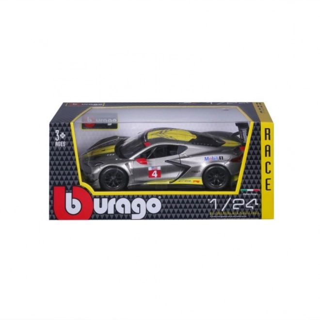 Kovový model auta Bburago 2020 Chevrolet Corvette C8R #3 v žltej farbe