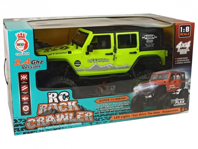 Auto na diaľkové ovládanie Rock Crawler 2.4 GHz so zelenými tlmičmi 4x4