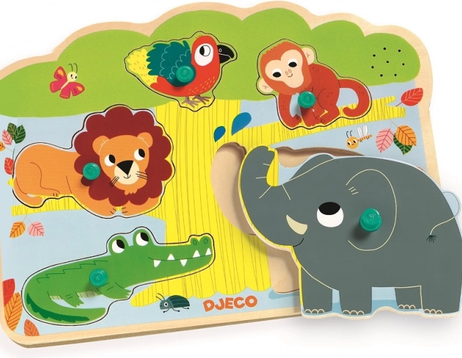 Vkládacie puzzle Zvieratká z džungle so zvukmi Djeco