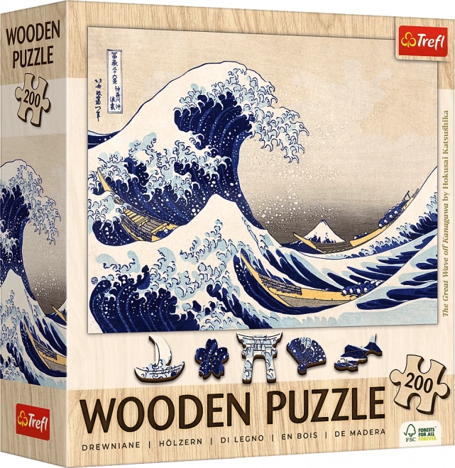 Drevené puzzle - Veľká vlna Kanagawa