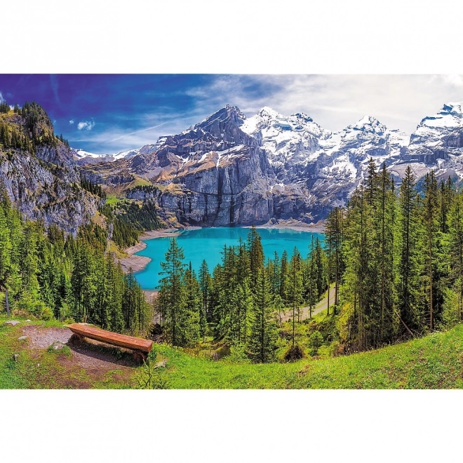 Panoramatické puzzle Jazero Oeschinen, Švajčiarsko 1500 dielikov