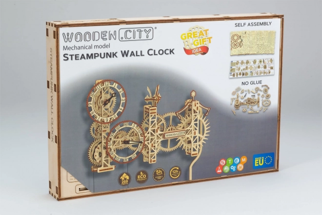 Drevené puzzle Steampunk nástenné hodiny