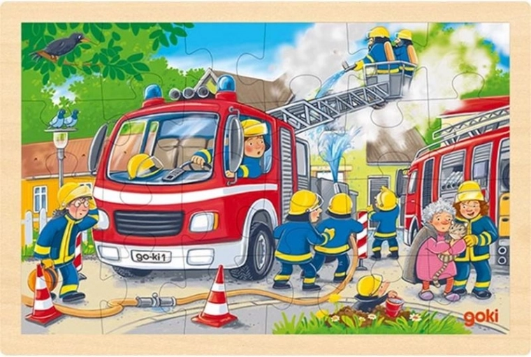 Drevené puzzle hasiči 24 dielikov GOKI