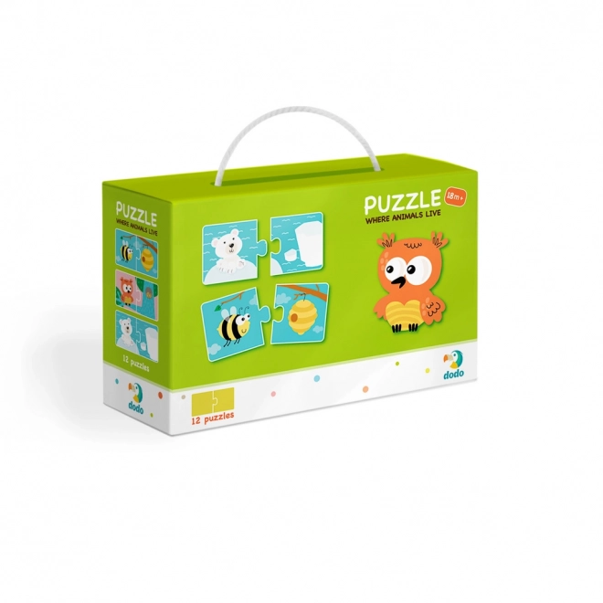 Puzzle Duo Kde bývajú zvieratká - 12x2 dielikov