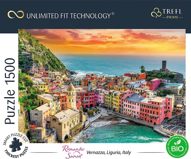 Puzzle Romantický západ slnka: Vernazza, Ligúria, Taliansko 1500 dielikov