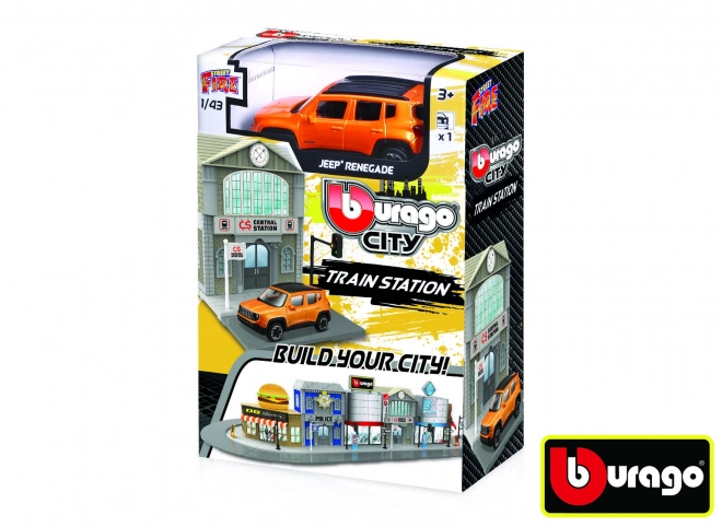 Bburago city vlaková stanica s Jeep Renegade modelom