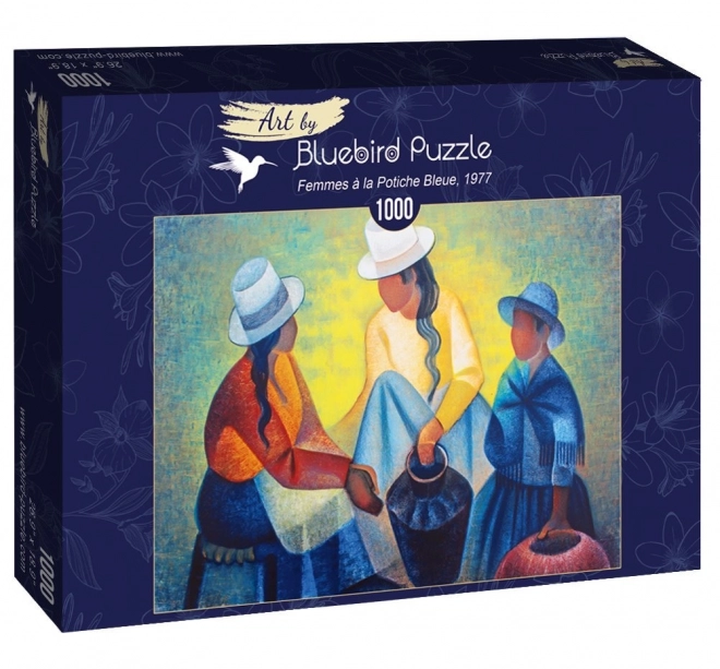 Puzzle ženy s modrou vázou 1000 dielikov