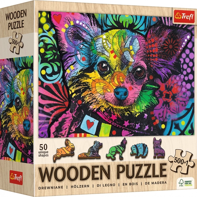 Drevené puzzle Farebné šteňa