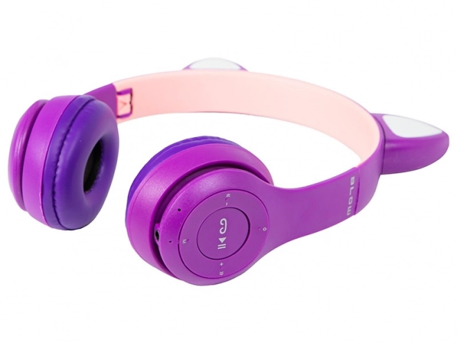 Bezdrôtové slúchadlá Bluetooth 5.0 LED pre deti s fialovými ušami
