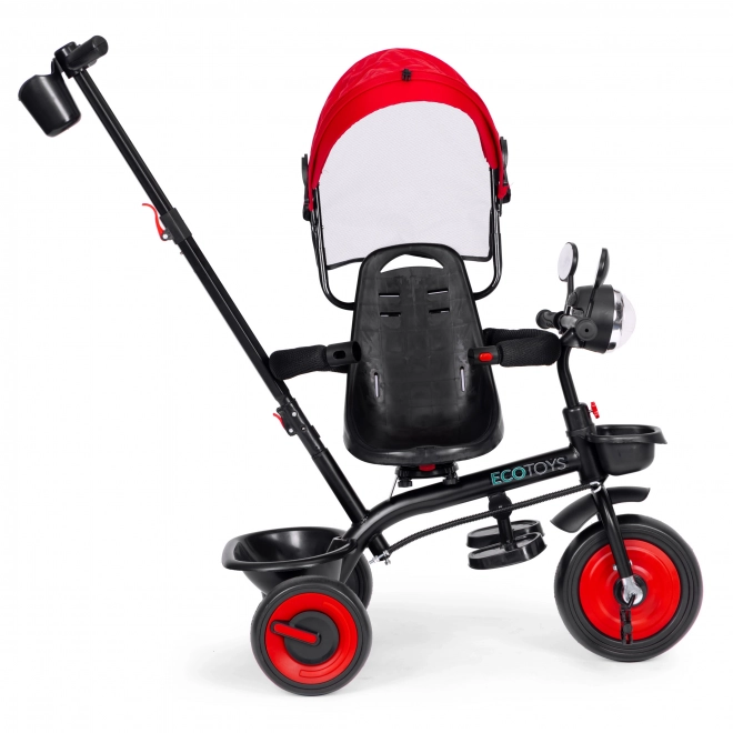Detský 3v1 trojkolkový kočík s otočným sedadlom, červený, ECOTOYS