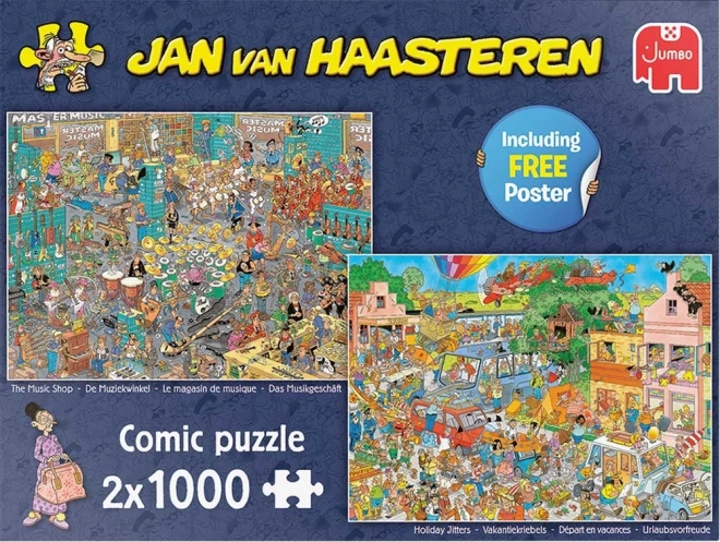 Jumbo Puzzle Jan van Haasteren Obchod s Hudebninami & Prázdninová Nervozita 2x1000 Dielikov