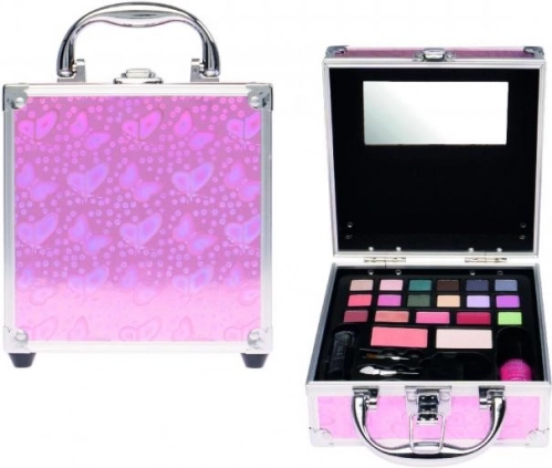 kozmetický kufrík s motýľmi – malý prenosný make-up set pre dievčatá