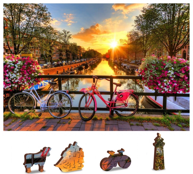 Drevené puzzle bicykle v Amsterdame