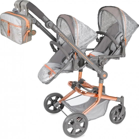 Skladací kočík pre dvojčatá pre bábiky s batôžkom CITY X – 91 cm