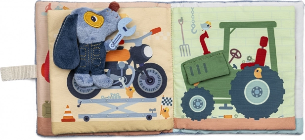 Lilliputiens - Textilná knižka Psík Jules v Garáži