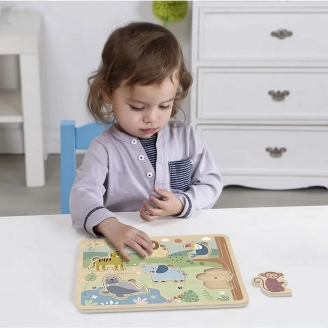 Tooky Toy Drevo Interaktívne Puzzle Zvieratká