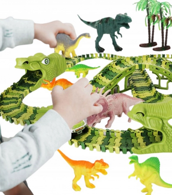 Dinosaurová závodná dráha s autíčkom a figúrkami