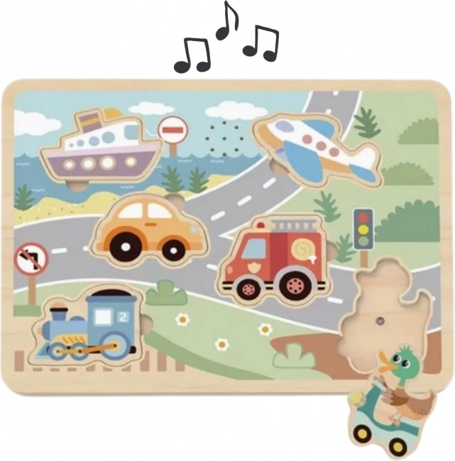 Tooky Toy drevené interaktívne puzzle vozidlá