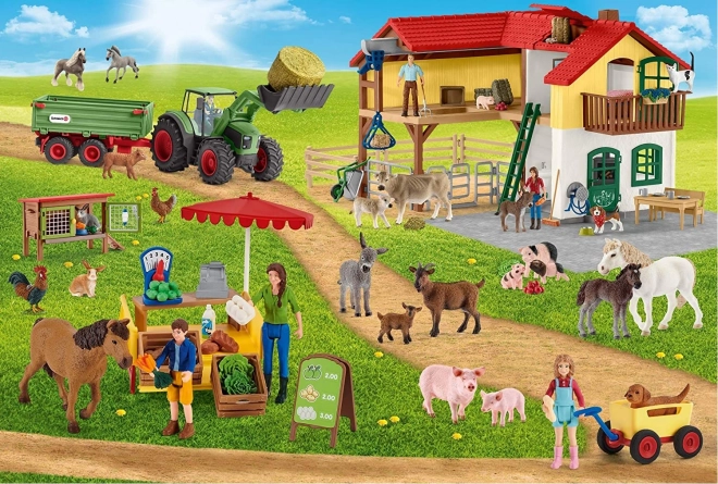 Puzzle Schleich Farma s predajným stánkom 100 dielikov a figúrka