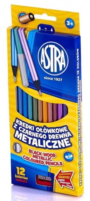 Metalické pastelky Astra 12 ks s orezávačkou