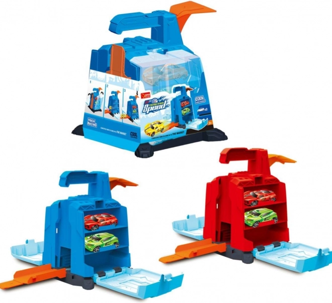 Plastová garáž s vystreľovacím mechanizmom pre 2 autá