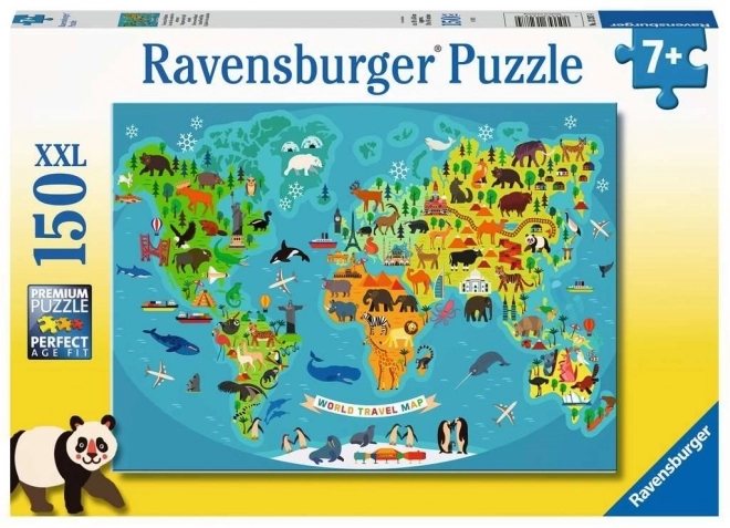 Ravensburger Puzzle Mapa sveta divokých zvierat XXL 150 dielikov