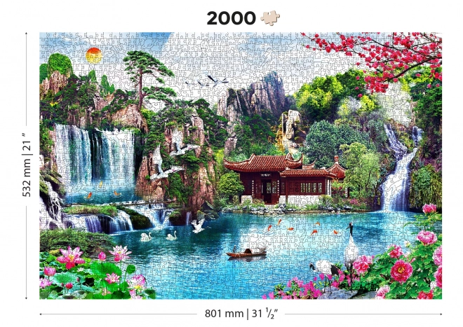 Drevené puzzle Vodopády v japonskej záhrade 2v1