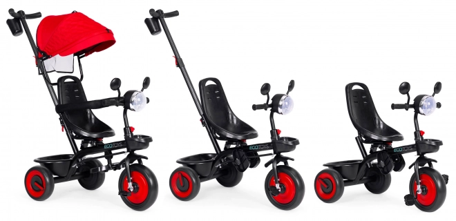 Detský 3v1 trojkolkový kočík s otočným sedadlom, červený, ECOTOYS