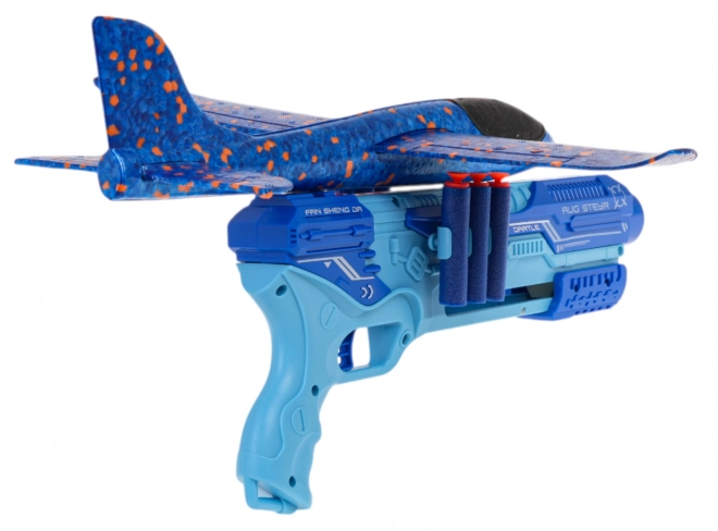 Pistol s odpaľovačom lietadla 5v1 modrý
