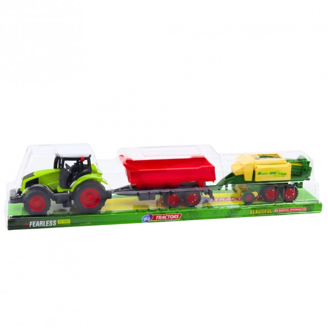 Sada traktor s prívesom a lisom na seno