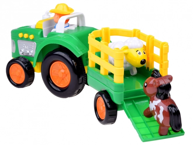 Traktor s prívesom a zvieratkami so zvukom a svetlom