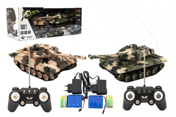 Tank RC 2ks 25cm bojový tank+ko. balenie 27MHZ a 40MHz kamufláž so zvukom so svetlom v kr. 50x20x23cm