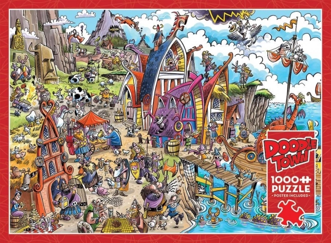 Puzzle COBBLE HILL DOODLETOWN: dedina Vikingov – 1000 dielikov