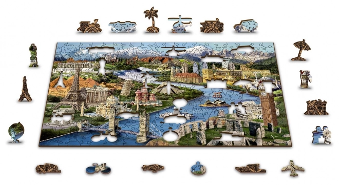 Drevené puzzle Svetové pamiatky 2v1