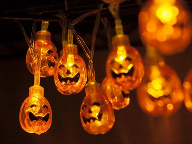 Halloweenské LED dýně na zavěšení 200cm