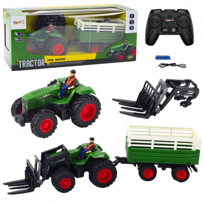 Zábavný zberateľský RC traktor s prívesom a vidlicami