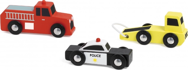 Klasická World drevené autíčka Polícia Hasiči Odtahovka sada 3 ks