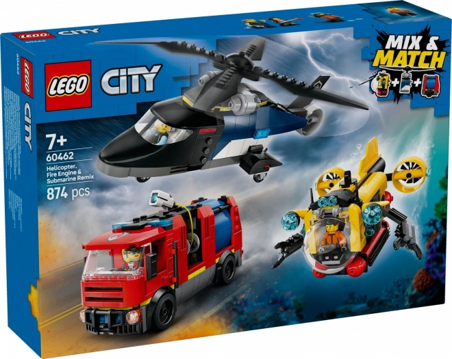 Lego City vrtuľník, hasičské a ponorkové vozidlo set