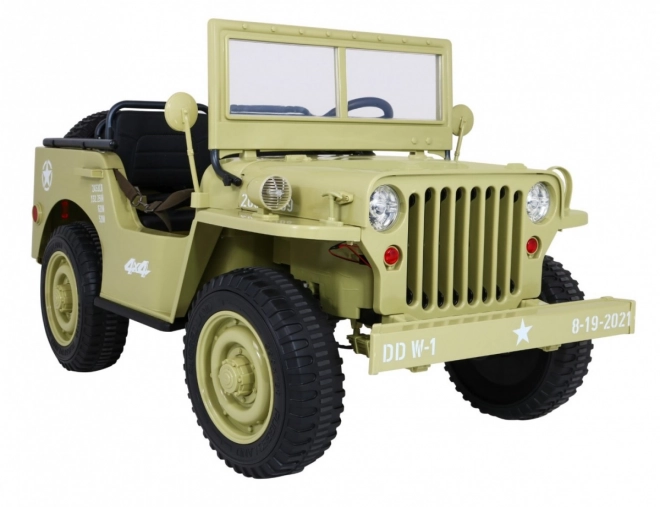 Retro vojenské auto pre deti so 4x4 pohonom, miestom pre 3 a EVA kolesá