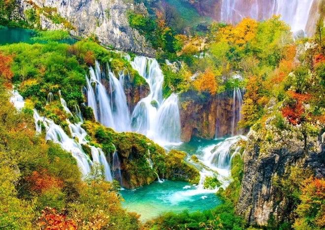 Puzzle ENJOY Plitvické vodopády na jeseň – 1000 dielikov