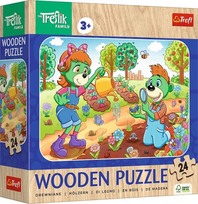 Drevené puzzle Treflíci: Spoznajte rodinu Treflíkovcov 24 dielikov