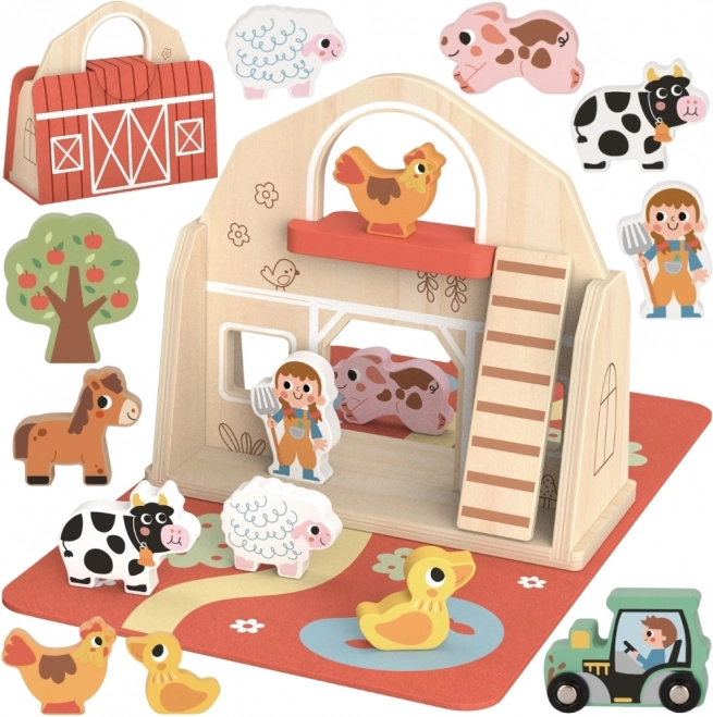 Tooky Toy Drevená skladacia farma s figúrkami zvieratiek