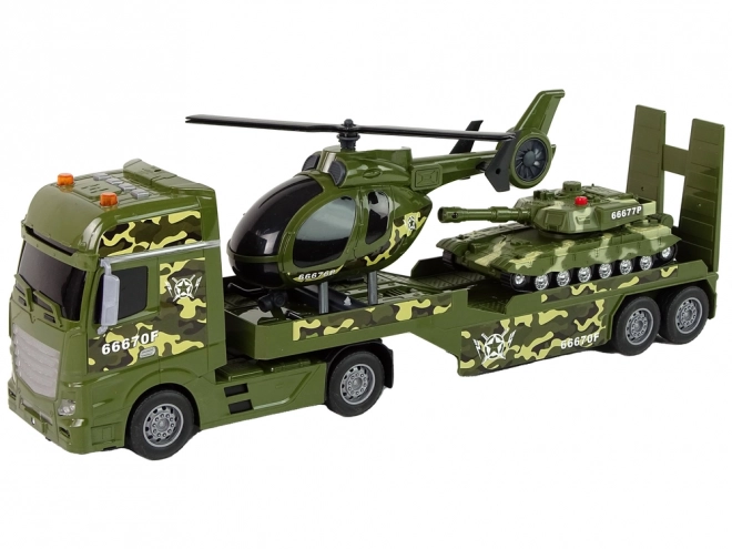 Súprava vojenských vozidiel – tank, helikoptéra a nákladné auto
